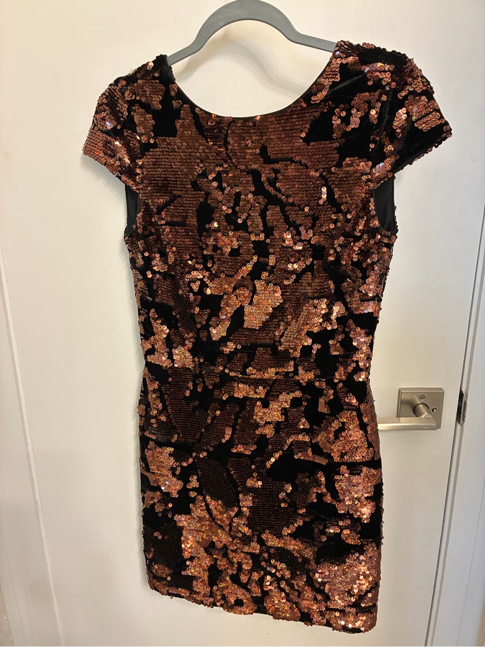 Vince Camuto Black Velvet & Copper Sequin Cocktail Dress